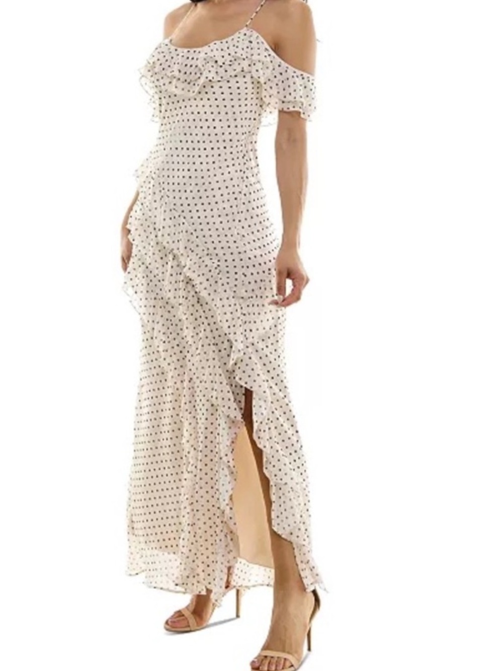 Speechless Cream Ruffle Polka Dot Maxi Dress